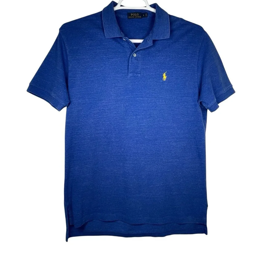 Polo‎ Ralph Lauren Classic Fit 100% Cotton Blue Mens Polo Shirt Size Large